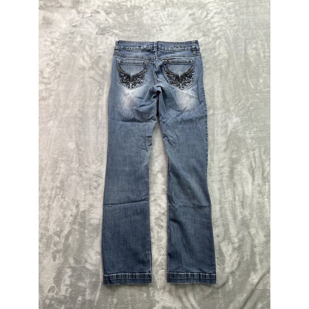 G By Guess Jeans Womens Sz 27 Blue Straight Leg Stretch Low Rise Faded Whisker